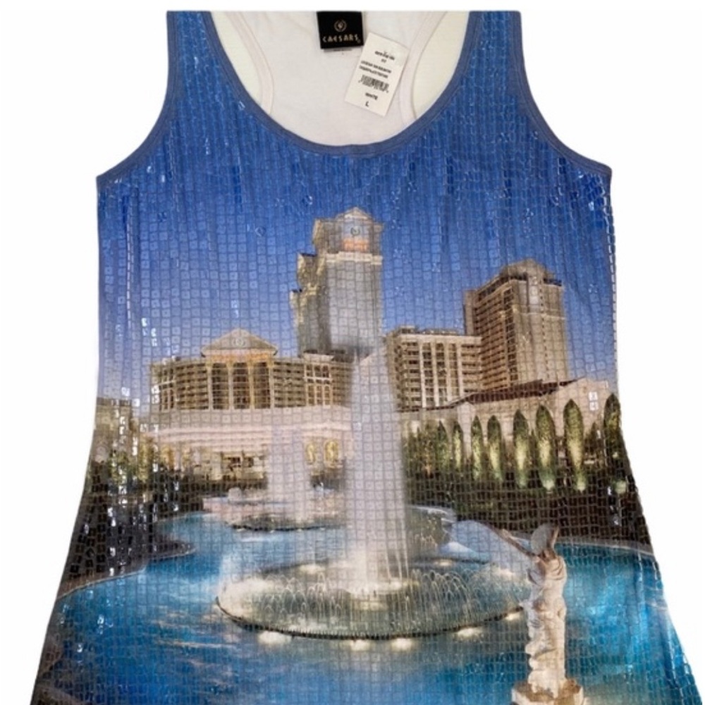 Caesar’s Palace Sequins Luxury Tank Top Shimmering Sparkle Las Vegas Size Large
